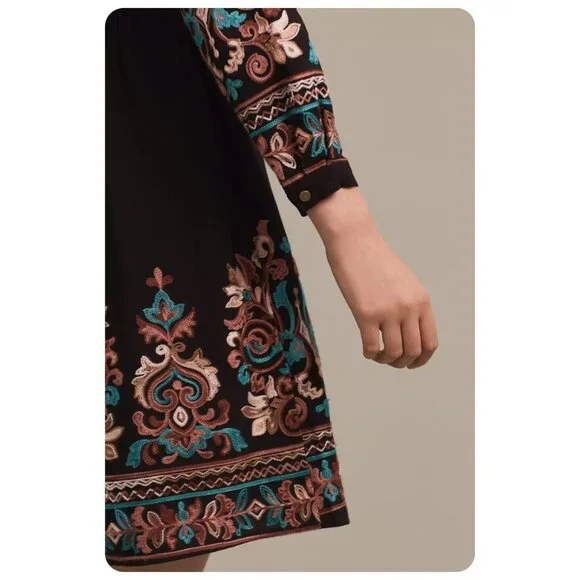 Anthropologie Floreat Black Embroidered Avery Dress sz L - Picture 3 of 10